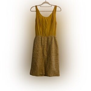 Rare Vintage 70’s Joan Leslie Mustard and Tan Wool Houndstooth Dress Size Small